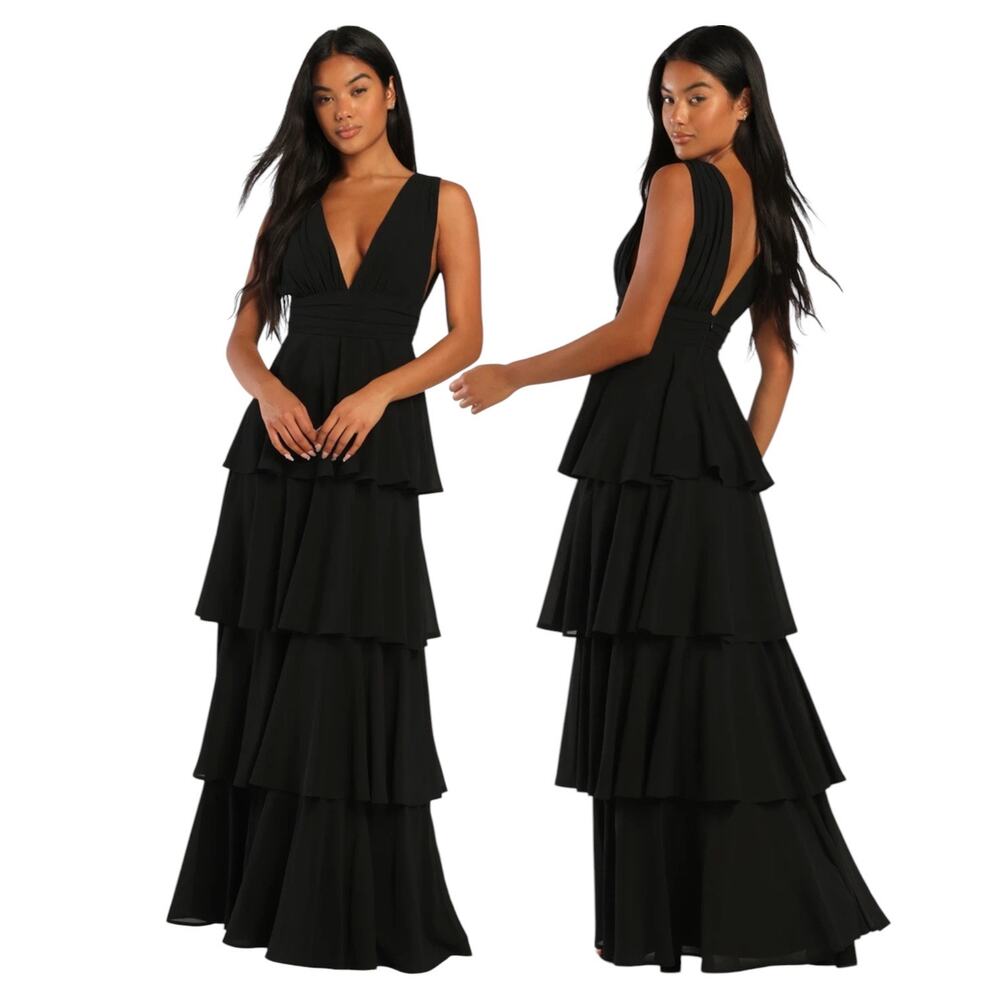 NWOT Lulus Amazing Evening Black Tiered Maxi Dress